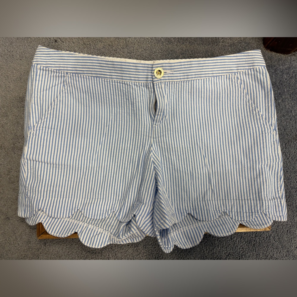 Lilly Pulitzer Seersucker Light Blue Striped High Waist Shorts